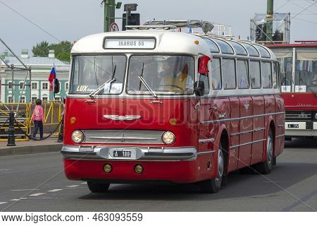 Saint Petersburg - May 25, 2019: Red Ikarus-55 Close-up. Participant Of The Retro Transport Parade I