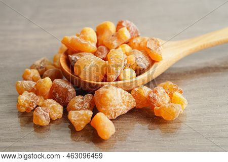 Frankincense Or Olibanum Aromatic Resin Isolated On White Background Used In Incense And Perfumes.