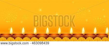 Traditional Diwali Pooja Banner With Text Space And Diya Decoration