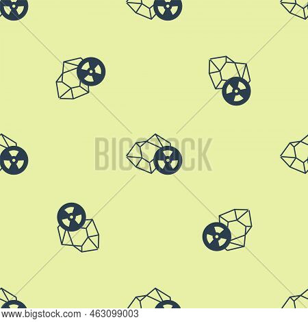 Blue Radioactive Icon Isolated Seamless Pattern On Yellow Background. Radioactive Toxic Symbol. Radi