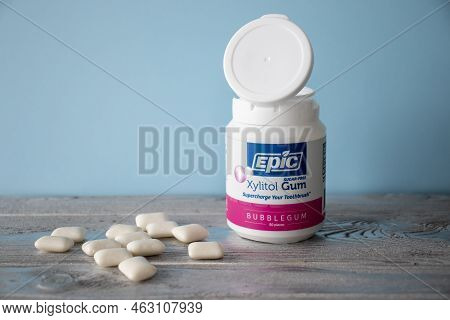 Irpen, Ukraine, September 23 20222, Epic Dental Xylitol Gum Sugar Free, Bubblegum, 50 Pieces, Illust