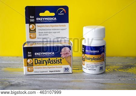 Irpen, Ukraine, September 23 20222, Bottle Enzymedica Dairyassist 30 Capsules, Illustrative Editoria
