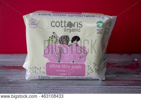 Irpen, Ukraine, September 23 20222, Cottons Natural Cotton Coversheet Ultra Thin Pads With Wings Sup