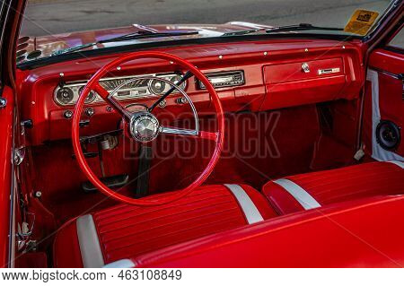 Falcon Heights, Mn - June 19, 2022:high Perspective Detail Interior View Of A 1964 Amc Rambler Ameri
