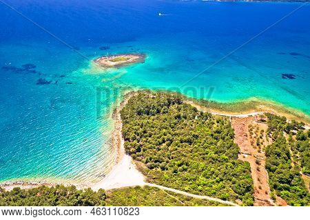 Crvena Luka Turquoise Beach And Archipelago Of Adriatic Sea Aerial View, Pakostane In Dalmatia Regio