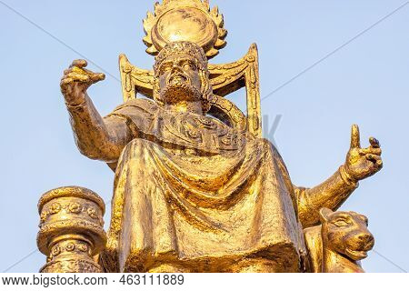 Dushanbe, Tajikistan - July 2, 2022: The Bronze Statue Of Kanishka I A Kushan King.
