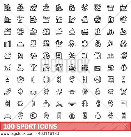 100 Sport Icons Set. Outline Illustration Of 100 Sport Icons Vector Set Isolated On White Background