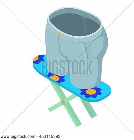 Ironing Clothes Icon Isometric Vector. Grey Clean Cropped Jeans On Ironing Board. Laundry, Dry Clean