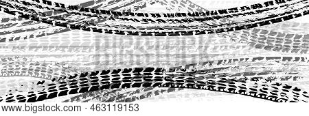 Background With Tire Wheel Marks Of Cars. Vector Illustration