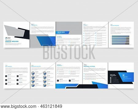Square Fivefold Business Brochure Template Design With Clean, Minimal And Modern Shapes