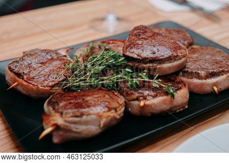 Cooking Minion Steak At A Cooking Class. Homemade Food.