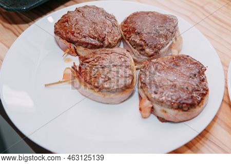 Cooking Minion Steak At A Cooking Class. Homemade Food.