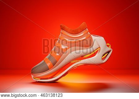 Red  And Orange  Sneaker Premium 3d Render  On A  Monochrone  Background