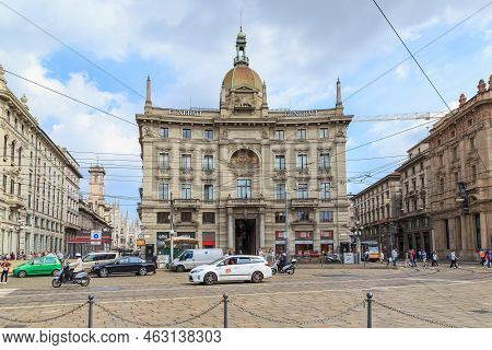Milan, Italy - May 10, 2018: This Is A Lively Cordusio Square In The Historic Center Of The City.