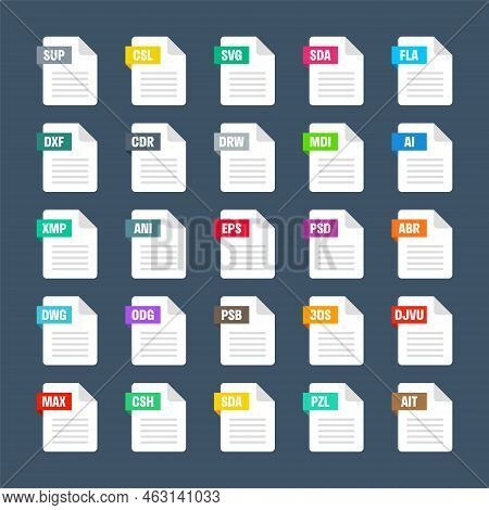 Common System File Formats. Document Types And Extensions. Flat Style Icons Collection. Document Pic
