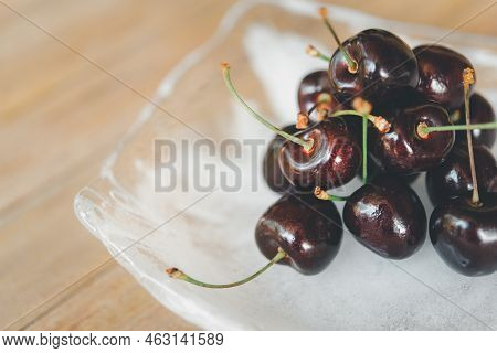 Cherry Fresh Berry Fruit Sweet Juicy On Wood Table