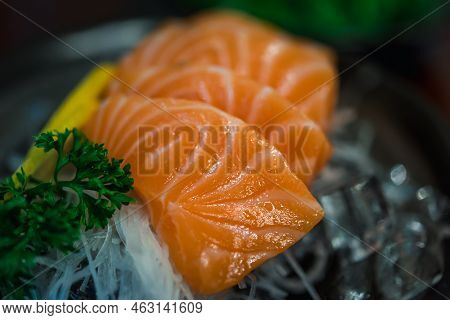 Japanese Food Sashimi Salmon In Japan Restaurant