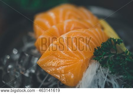 Japanese Food Sashimi Salmon In Japan Restaurant