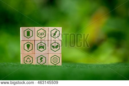 Net Zero Greenhouse Gas Emissions Reduction With Carbon Credit Concept. Reduce Carbon Dioxide E.g. R