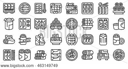 Spring Roll Icons Set Outline Vector. Asia Food. Chinese Thai
