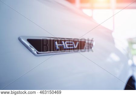 The Inscription Hev On The Nameplate Of The Modern Car
