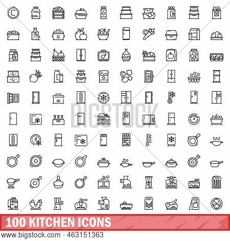 100 Kitchen Icons Set. Outline Illustration Of 100 Kitchen Icons Vector Set Isolated On White Backgr