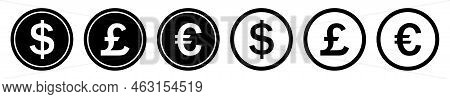 Set Of Flat Icon Euro, Dollar, Pound Coin. Vector Icon Illustration. Set Of Popular Money Symbol.
