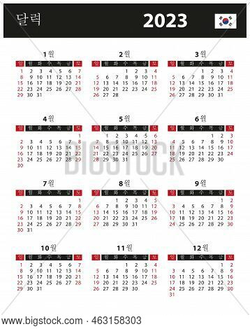 2023 Calendar - Vector Stock Illustration. South Korea, South Korean Version
