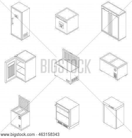 Freezer Icon Set. Isometric Set Of Freezer Vector Icons Outline Thin Lne Isolated On White