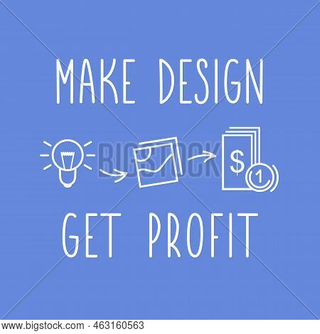 Make Design And Get Profit Creative Poster. Vector Outline Icons Of Idea Light Bulb, Pictures Or Pho