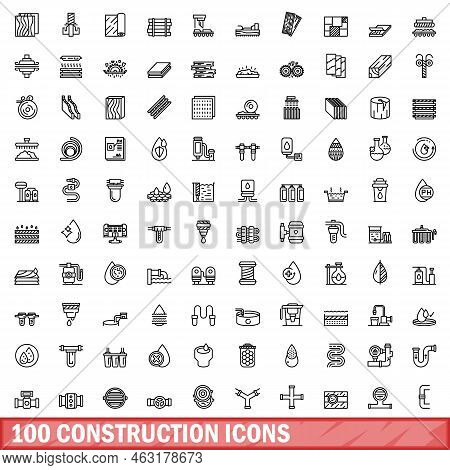 100 Construction Icons Set. Outline Illustration Of 100 Construction Icons Vector Set Isolated On Wh