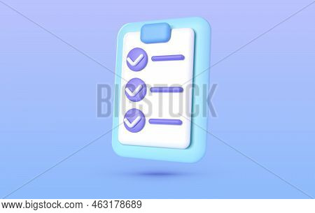 Document 3d. Exam Checklist Icon. Business Vector Icon. 3d Check List Icon Vector Render Illustratio