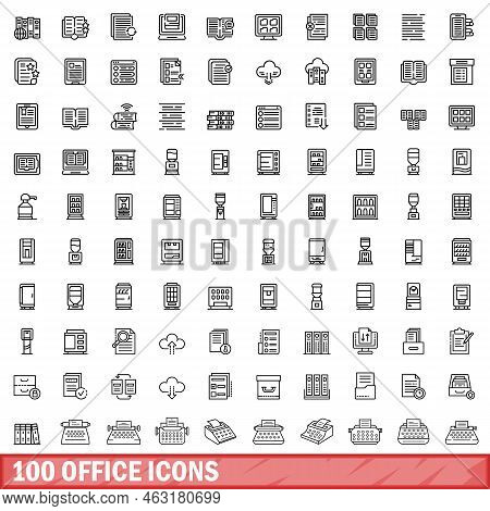 100 Office Icons Set. Outline Illustration Of 100 Office Icons Vector Set Isolated On White Backgrou