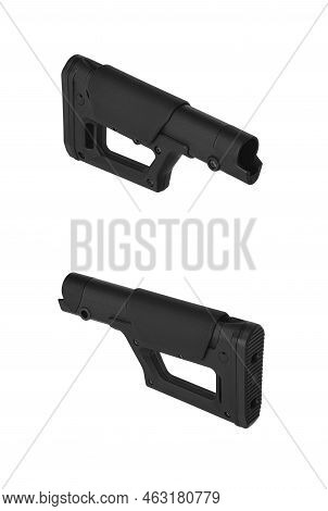 Modern Plastic Folding Buttstock. Replaceable Part Of The Gun. Isolate On A White Background.