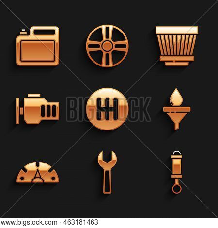 Set Gear Shifter, Wrench Spanner, Shock Absorber, Funnel And Oil Drop, Speedometer, Check Engine, Ca
