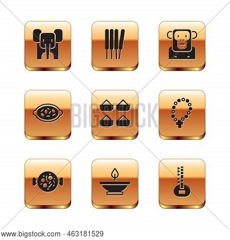 Set Elephant, Chicken Tikka Masala, Aroma Lamp, Indian , Kheer In Bowl, Monkey, Sitar And Sticks, In