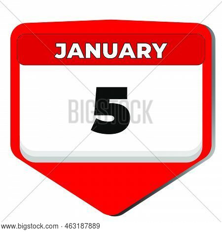 5 January Vector Icon Calendar Day. 5 Date Of January. Fifth Day Of January. 5th Date Number. 5 Day 