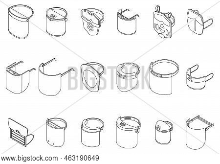Face Shield Icons Set. Isometric Set Of Face Shield Vector Icons Outline Thin Lne Isolated On White