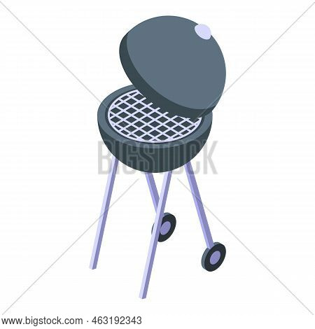 Grill Cart Icon Isometric Vector. Fire Master. Bbq Food