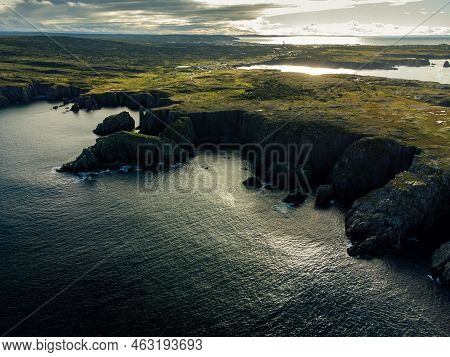 Aerial Newfoundland High Cliffs On The East Coast Of The Bonavista Peninsula At Cable John Cove