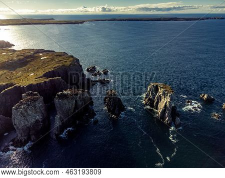 Aerial Newfoundland High Cliffs On The East Coast Of The Bonavista Peninsula Near Spillers Cove