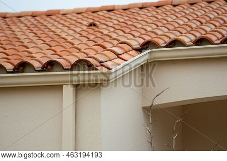 Gutters House Construction New White Rain Gutter Drainage System With Siding Soffits And Eaves