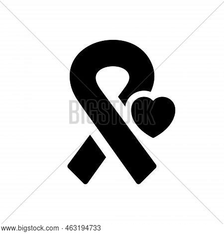 Cancer Ribbon With Heart Silhouette Icon. Support And Solidarity For Hiv And Cancer Patient Black Pi
