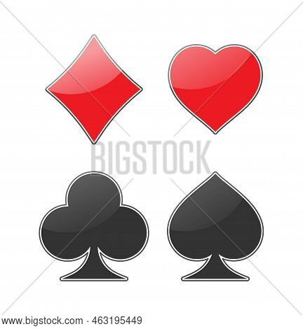 A Set Of Icons Of The Suits Of Playing Cards. Casino Card Symbols. Flat Style