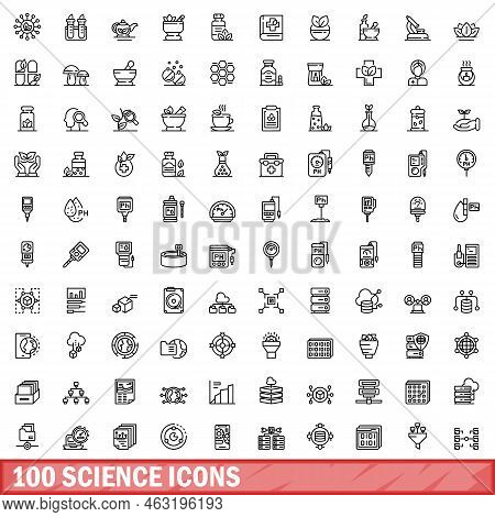 100 Science Icons Set. Outline Illustration Of 100 Science Icons Vector Set Isolated On White Backgr