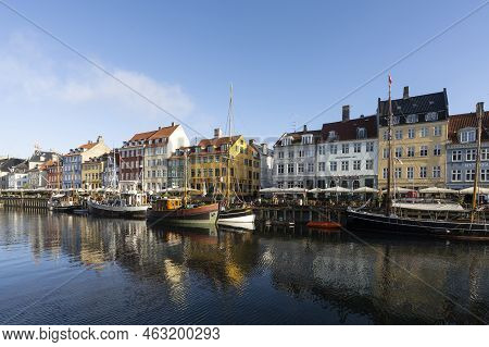 Copenhagen, Denmark. October 2022.  The Colorful Houses Of The 17th And 18th Centuries On The Nyhavn