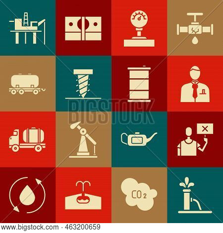 Set Oil Pump Or Pump Jack, Nature Saving Protest, Businessman Stock Market Trader, Gauge Scale, Rota
