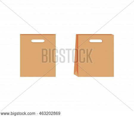 Paper Bag Without Handle Template Of Shopping. Brown Craft Paper Pack For Gift, Food, Item. Take Awa