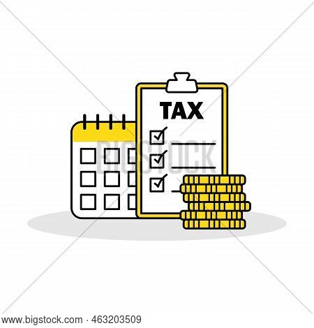 Clipboard With Tax Checklist, Coins And Calendar. Professional Concept Vector Stock Illustration Iso
