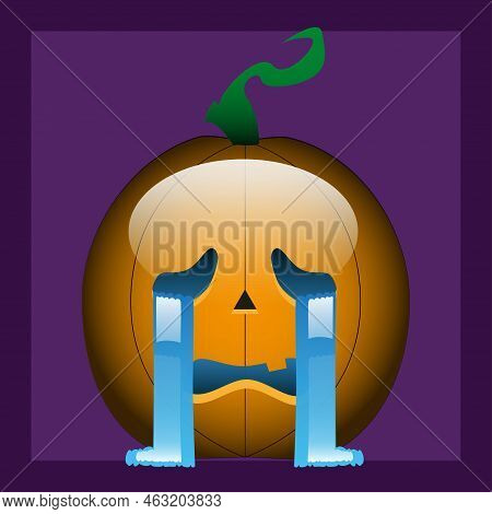 Vector Sticker Of A Sad And Crying Halloween Pumpkin For Avatars, Decoration, Websites, Any Personal